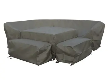 Rattan Curved Corner Sofa with Dual Height Table & 2 Benches Set Covers - image 2