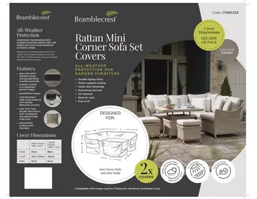 Rattan Mini Square Corner Sofa with Dual Height Table & 2 Stools Set Covers