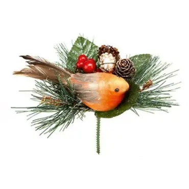 Robin With Pine Cone Pick 15cm