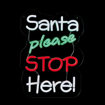 Santa Please Stop Here Hanging Lit Neon Sign 35cm - image 2