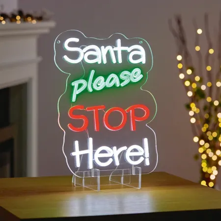 Santa Please Stop Here Hanging Lit Neon Sign 35cm - image 3