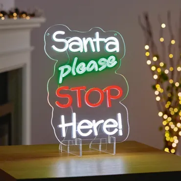 Santa Please Stop Here Hanging Lit Neon Sign 35cm - image 3