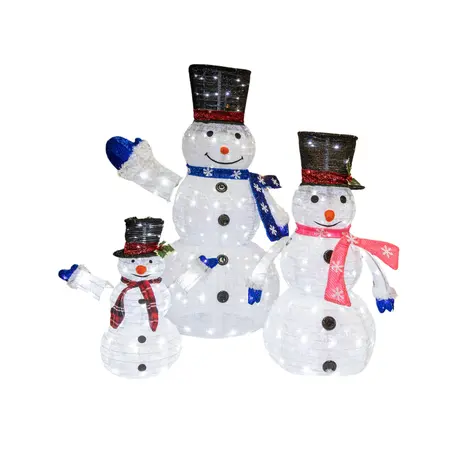 Set Of 3 Pop Up Fleece Snowman With 270 White Leds - image 1