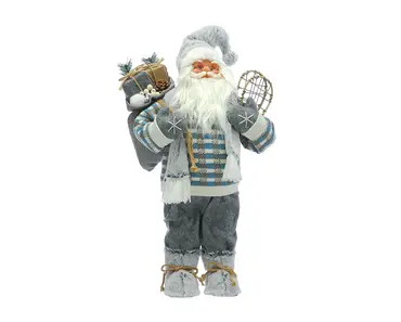 Standing Blue/White/Grey Check Santa (60cm)