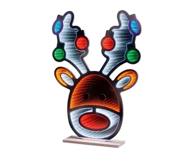 Standing Stag Head With Baubles Infinity Mirror 60cm