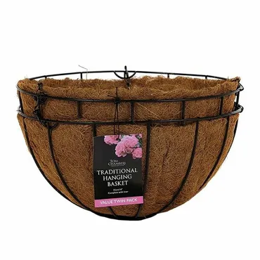 Traditional Hanging Basket C/W Liner 35cm Twin Pack