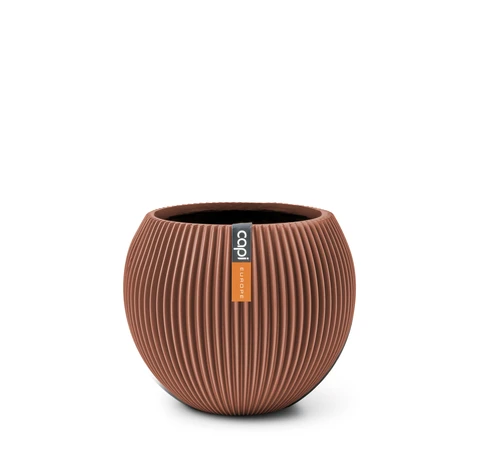Vase Ball Groove 12x10 Merlot Red