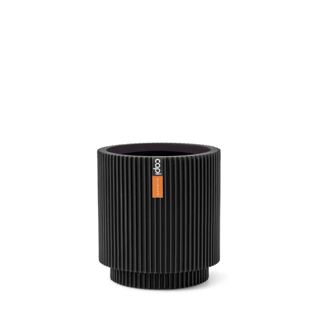 Vase Cylinder Groove 11x12 Black