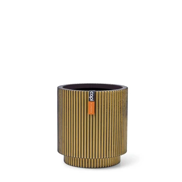 Vase Cylinder Groove 11x12 Black Gold