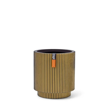 Vase Cylinder Groove 15x17 Black Gold