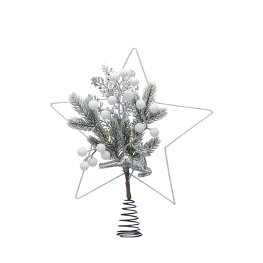 White Metal Star With Foliage Tree Topper 34cm