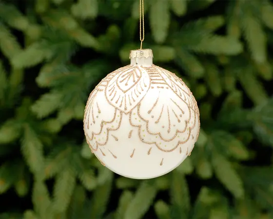 White with Gold Lines Design Glass Ball (10cm) - image 1