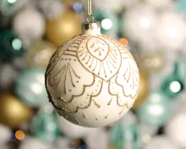White with Gold Lines Design Glass Ball (10cm) - image 2