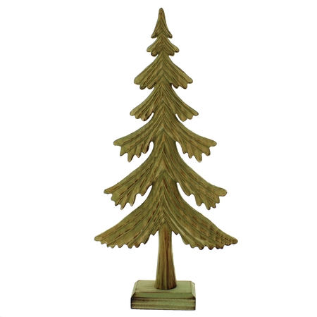 Wooden Green Carved Tree 33cm