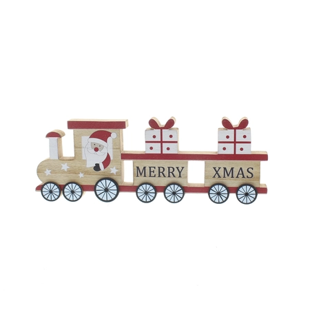 Wooden Merry Xmas Train With Santa / Presents 29cm