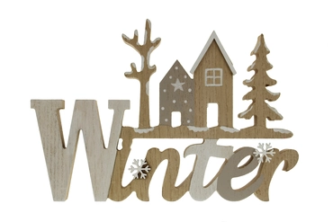 Wooden White/Brown Winter-Wooden House 26cm